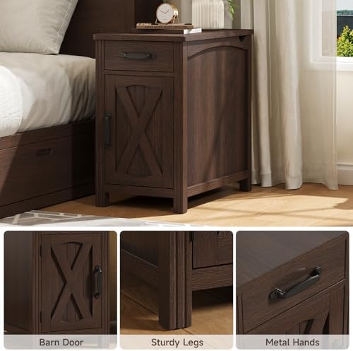 ONBRILL Farmhouse End Table with Charging Station,Retro Red