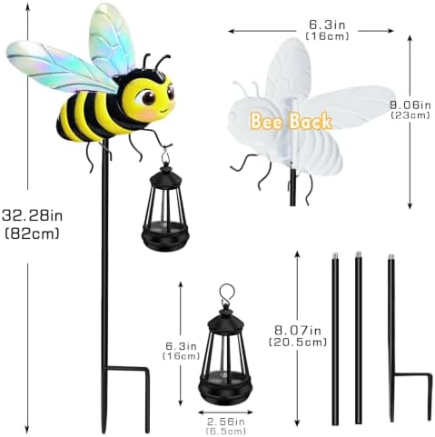 EDOF 32.28in Metal Bee Garden Stakes with Solar Lights Outdoor Decorative
