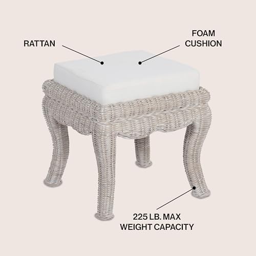 JONATHAN Y Rowan 19.7" Coastal Woven Rattan Vanity Stool, Gray White Wash