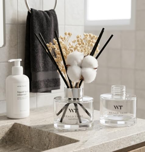 Flower Reed Diffuser Set Pure Cotton Scent for Bathroom Accessories Shelf Decor & Air Fresheners, Sticks Defusers with 5.1 fl oz Essential Oils & Leaves, House Bedroom Office Decor & Gifts