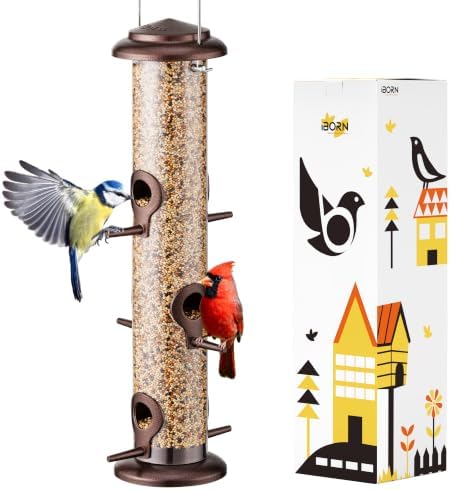 iBorn Bird Feeders for Outdoors 14" 6 Ports Chew-Resistant, Coffee, 1PK