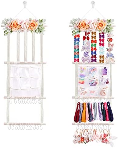 cherrboll Hair Bows Holder Headband Organizer for Girls, Hair Clips Hanger Storage with Hooks, Wall Hanging Decor for Nursery Room