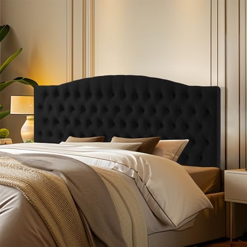 Furpopup Velvet King Size Headboard Only, Upholstered Wall Mount, Black