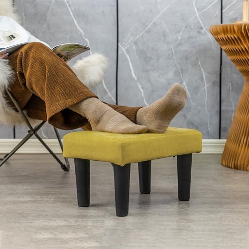 CAROLMADE Ottoman Foot Rest, Suede Small Ottoman Foot Stool with Legs Modern Footstool Ottomans for Living Room Entryway Office, Yellow