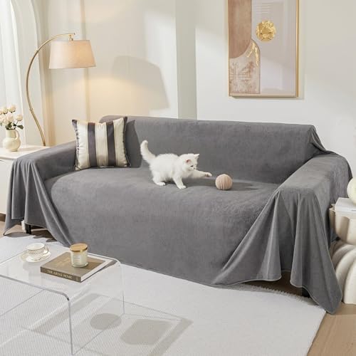 MEETSKY Couch Cover for 3 Cushion Sofa Washable, Cat Scratch Proof Sofa Covers, Furniture Protector Oversized L Shape Grey Sofa Slipcovers Sectional Big Couch Covers for Dogs Pets, 71" x 150"