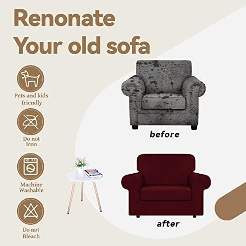 WEERRW Velvet Stretch 2 Pieces Chair Sofa Slipcovers Washable, Burgundy