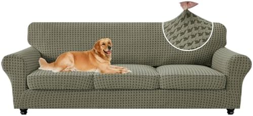 MAXIJIN 4 Pieces Stretch Oversized Couch Covers for 3 Cushion Sofa Covers Washable Sofa Slipcovers Thick Soft Furniture Protector with Non Slip Strap (Army Green), 91"-110"(3 XL Cushions)