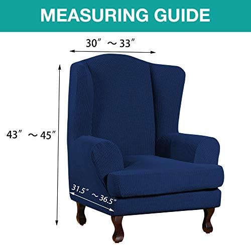 Turquoize Wingback Chair Covers 2 Piece Wing Chair Slipcover Stretch Slipcovers for Wingback Chairs Wing Chair Cover Spandex Jacquard Fabric with Elastic Bottom Non-Slip Furniture Cover, Navy