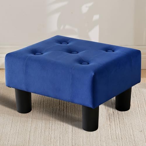 Small Foot Stool Ottoman, Velvet Footstool Ottoman Foot Rest for Couch, Rectangle Footstools and Ottomans Small for Living Room, Entryway and Bedroom (Royal Blue)