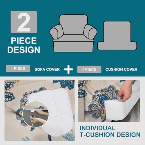 NILUOH 2-Piece T-Cushion Armchair Slipcover, Stretch Chair Cover with Separate Seat Cushion Cover, Soft Washable Furniture Protector for Living Room