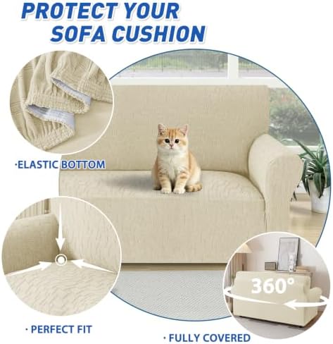 MAXIJIN Waterproof Loveseat Cover Couch Covers (55"-69"), Stretch Love Seat Sofa Slipcovers with Non Slip Elastic Bottom, Dog Pet Friendly Furniture Protector Washable (Medium, Beige)