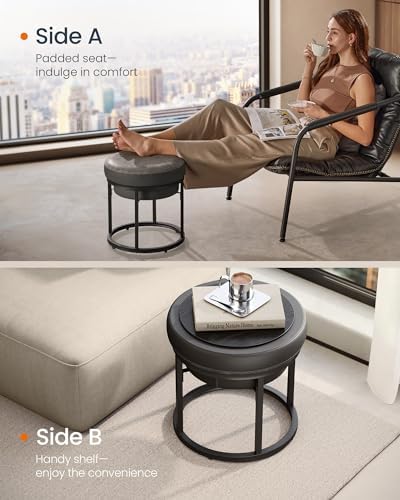 SONGMICS Home Ottoman, Round Coffee Table, Reversible Top, Steel Frame