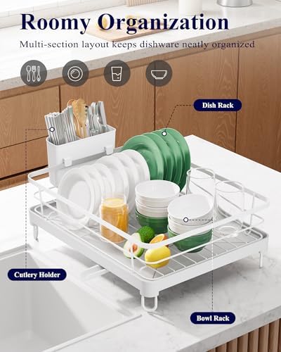 Kitsure Dish Drying Rack for Kitchen Counter, 12.7''W x 16.7''L, White