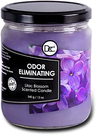 Lilac Blossom Odor Eliminating Highly Fragranced Candle - Eliminates 95% of Pet, Smoke, Food, and Other Smells Quickly - Up to 80 Hour Burn time - 12 Ounce Premium Soy Blend