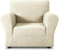 ZNSAYOTX 1 Piece Stretch Chair Cover with Arms (34"-44"), New Plaid Armchair Cover with Elastic Band for Living Room, Ultimate Soft Cozy Washable Chair Slipcover Form Fit Protector, Beige