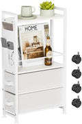 Oppro 2 Drawer Small Narrow Side End Table, Slim Nightstand with Wheels