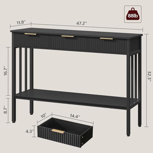 MAHANCRIS 47.2" Console Table with 3 Drawers, Fluted Black Entryway Table