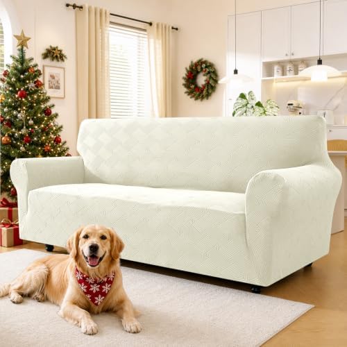 XINEAGE XL Sofa Slipcover Pet Friendly, Stretch Couch Cover,Beige White