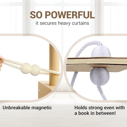 Hion Magnetic Curtain Tiebacks Beige 6pcs, Curtain Holdbacks Hooks Holders