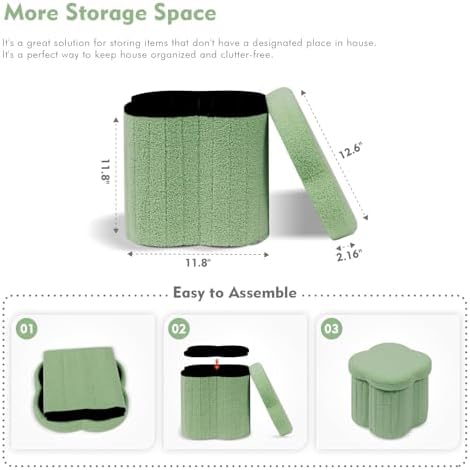 B FSOBEIIALEO Storage Ottoman Cube, 12.6" Flower Shaped Ottomans, Green