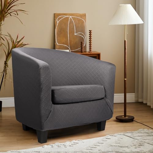 Club Armchair Slipcover, 2 Piece Tub Barrel Chair Slip Cover with Chair Cushion Cover, Soft Stretch Chair Couch Slipcover with Elastic Bottom Washable Furniture Protector for Living Room