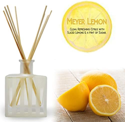 Reed Diffuser Set, Meyer Lemon Scented Oil Diffuser with Sticks, Home Fragrance Accessories for Bathroom Shelf Decor, Aroma Diffusers for Home or Office Desk, USA Made