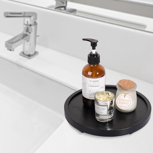 Round Decorative Tray Farmhouse Kitchen Decor Soap Dish, 9" Black