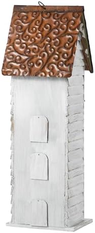 Glitzhome Bird Houses for Outside,Hand Painted Hanging Bird House for Outdoors, 24.25" H Oversized 3-Tiered Villa Decorative Wooden Bird Houses Large Birdhouse for Garden, Washed White