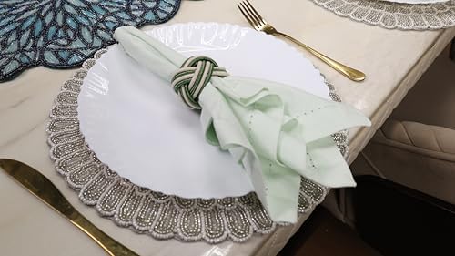 CLEENTABLE Beaded Round Placemat, White