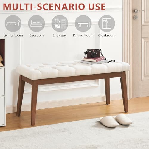 kinmars Tufted Entryway Bench for Bedroom End of Bed, 42.5", Beige