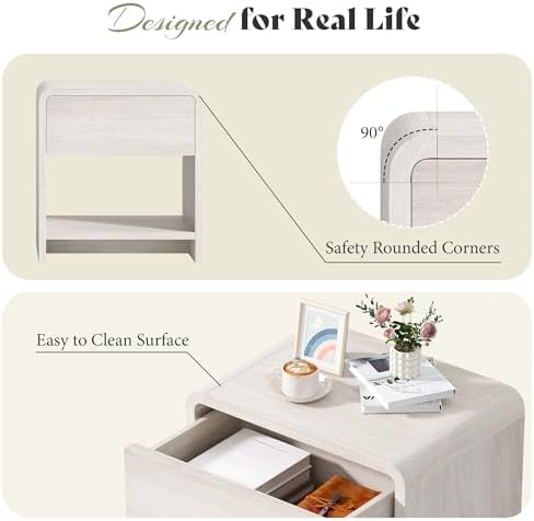 AMERLIFE Nightstands Set of 2 with Storage Drawer & Shelves, White