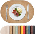 MOSAYT Vinyl Faux Leather Oval Placemats, Set of 6, Camel