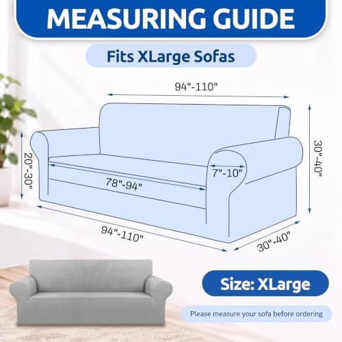 KEKUOU Stretch Oversized Couch Covers for Sofa Slipcover,Silver