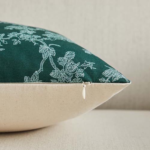 100% Cotton French Pastoral Throw Pillow Covers Set of 2, 12x20 Inch Background/Green Farmhouse Decorative Cushion Covers for Sofa Bed Living Room Home Decor