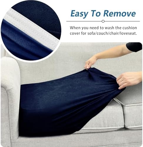 Loveseat Cushion Covers Leather-Look 2PC Stretch Love Seat Slipcover Sets for Living Room Individual Couch Seat Protector, Pet-Friendly, Non-Slip, Easy Fit - Navy