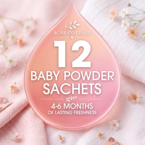 Large 12 Packs Baby Powder Hanging Scented Sachets Long-Lasting Closet Deodorizer Air Freshener Fabric Refresher Odor Eliminator for Drawer Home Fragrance Gift Set
