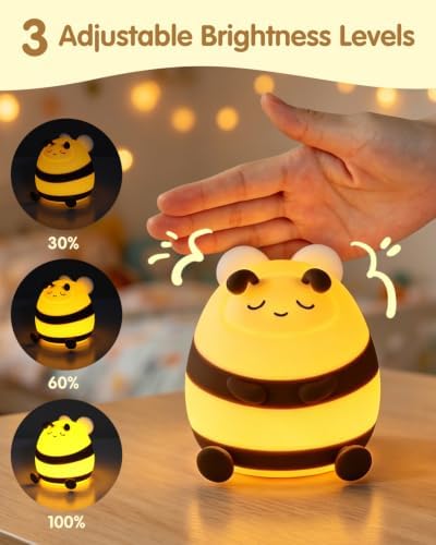 YISUN Bee Silicone LED Night Light, 3 Level Dimmable Kids Room Nursery Lamp