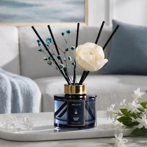 Airkeep Flower Reed Diffusers Set, 5.07 oz Ocean Mist Scented Oil Diffuser with 8 Reed Sticks, Home Fragrance Diffuser Gift Set for Bathroom & Office Decor 150ml
