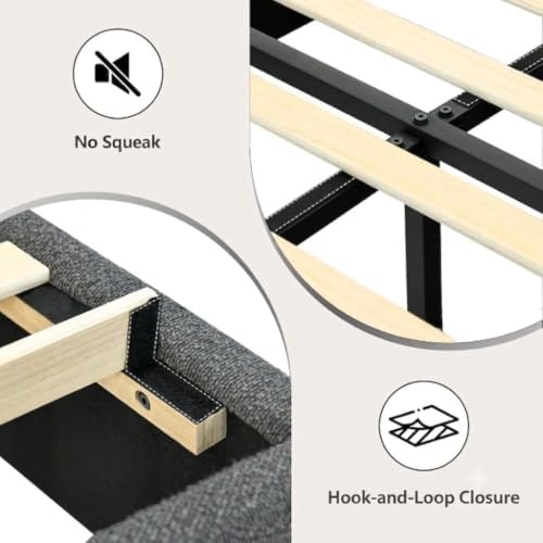 REVOMINCA Queen Upholstered Bed Frame, Boucle Queen Bed Frame with Headboard, Grey Bed Frame, Soft Rounded Corners, No Box Spring Required, Easy Assembly