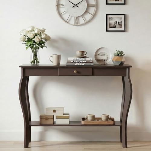 ChooChoo 39" Narrow Entryway Table with Drawer, Espresso