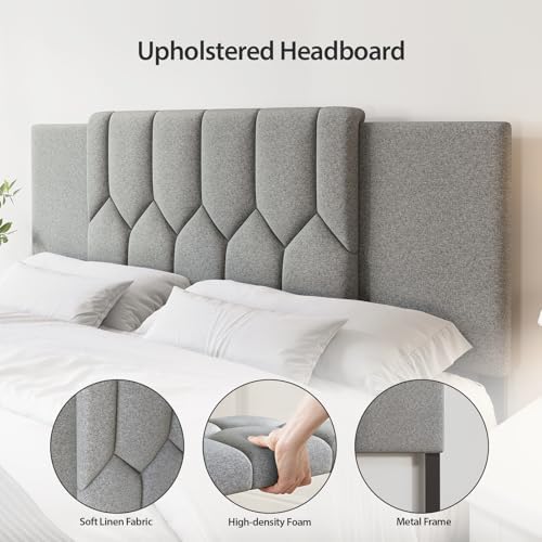 Upholstered Headboard Full/Queen/King Size，Adjustable Height & Width, Grey