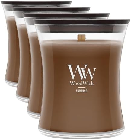 WoodWick Humidor Gifts for Women and Men, 9.7 oz Medium Hourglass Candle with Crackling Wick (Pack of 4)
