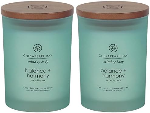 Chesapeake Bay Balance + Harmony Scented Candles Water Lily Pear Fragrance Medium Size Natural Soy Wax 50 Hours Burn Time Pack of 2