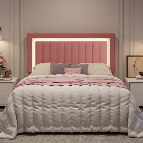 SHA CERLIN Full Size Velvet Bed Frame with LED Light, Pink