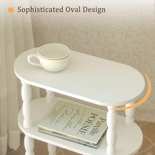 MaxSmeo Narrow Side Table, Small End Table with 3-Tier Open Shelf, White