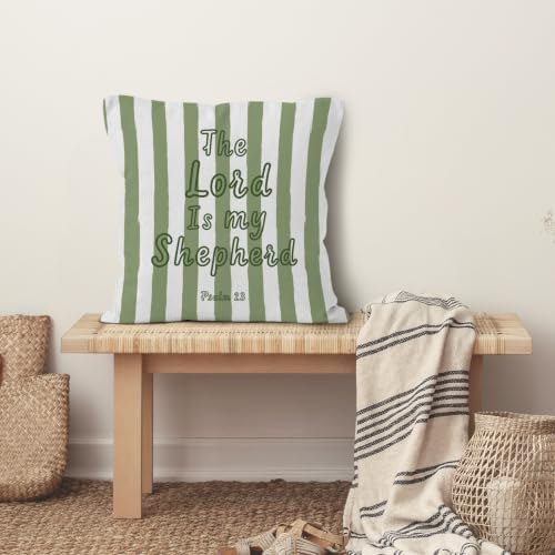 Green Striped Christian Bible Verse Scripture Throw Pillow Cover 18x18