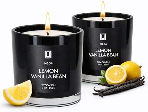 Lulu Candles | Lemon & Vanilla Bean | Luxury Scented Soy Jar Candle | Hand Poured in The USA | Highly Scented & Long Lasting (9 Oz. 2 Pack)