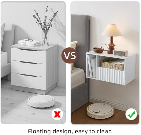 BuildHom White Floating Nightstand Set of 2 with Charging Station