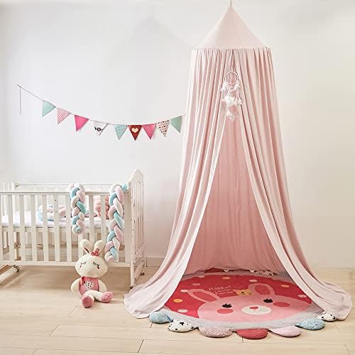 Bed Canopy for Kids, Round Dome Kids Mosquito Net Indoor Outdoor Castle Hanging House Decoration Reading Nook Kids Playing Home Decoration(Beige Pink)