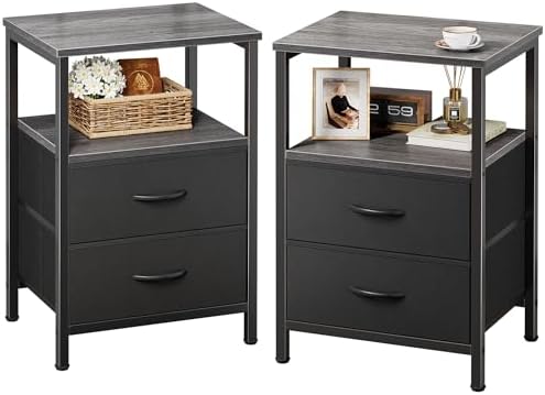 Huuger Night Stand Set of 2, Nightstand with 2 Drawers, Bedside Table
